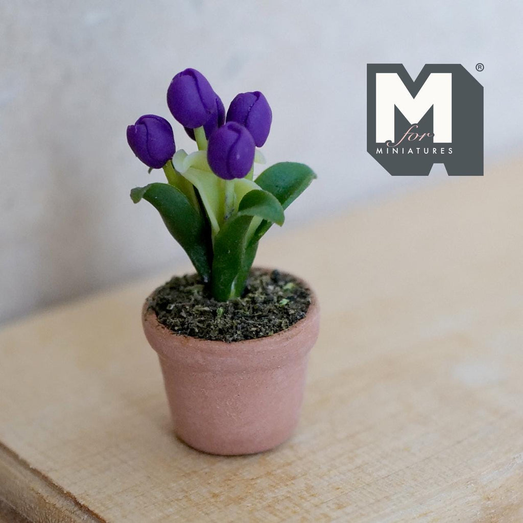Miniature Clay Planter Purple Roses 1:12 Scale Miniature Potted Flowers Dollhouse Potted Flowers Miniature Flowers 1-1/8 inch tall - H032