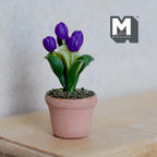 Miniature Clay Planter Purple Roses 1:12 Scale Miniature Potted Flowers Dollhouse Potted Flowers Miniature Flowers 1-1/8 inch tall - H032