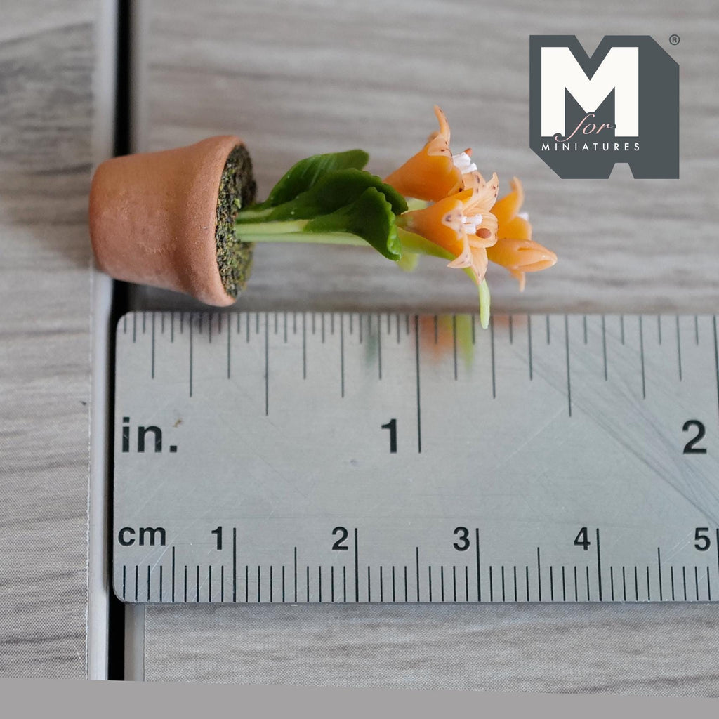 Miniature Clay Planter Orange Stargazer Lily 1:12 Scale Dollhouse Potted Foliage Miniature Flowers 1-7/16 inch tall - H031