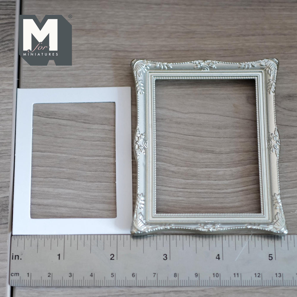Miniature Ornate Picture Frame 1:12 Scale Dollhouse Large Size Painting Frame 3-9/16 inch tall (silver) - A054