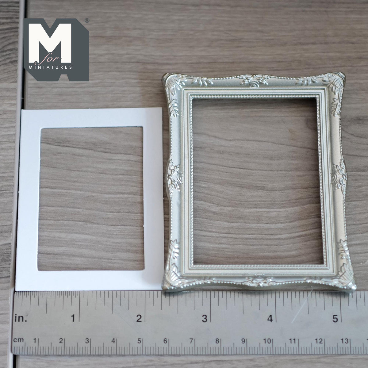 Miniature Ornate Picture Frame 1:12 Scale Dollhouse Large Size Painting Frame 3-9/16 inch tall (silver) - A054