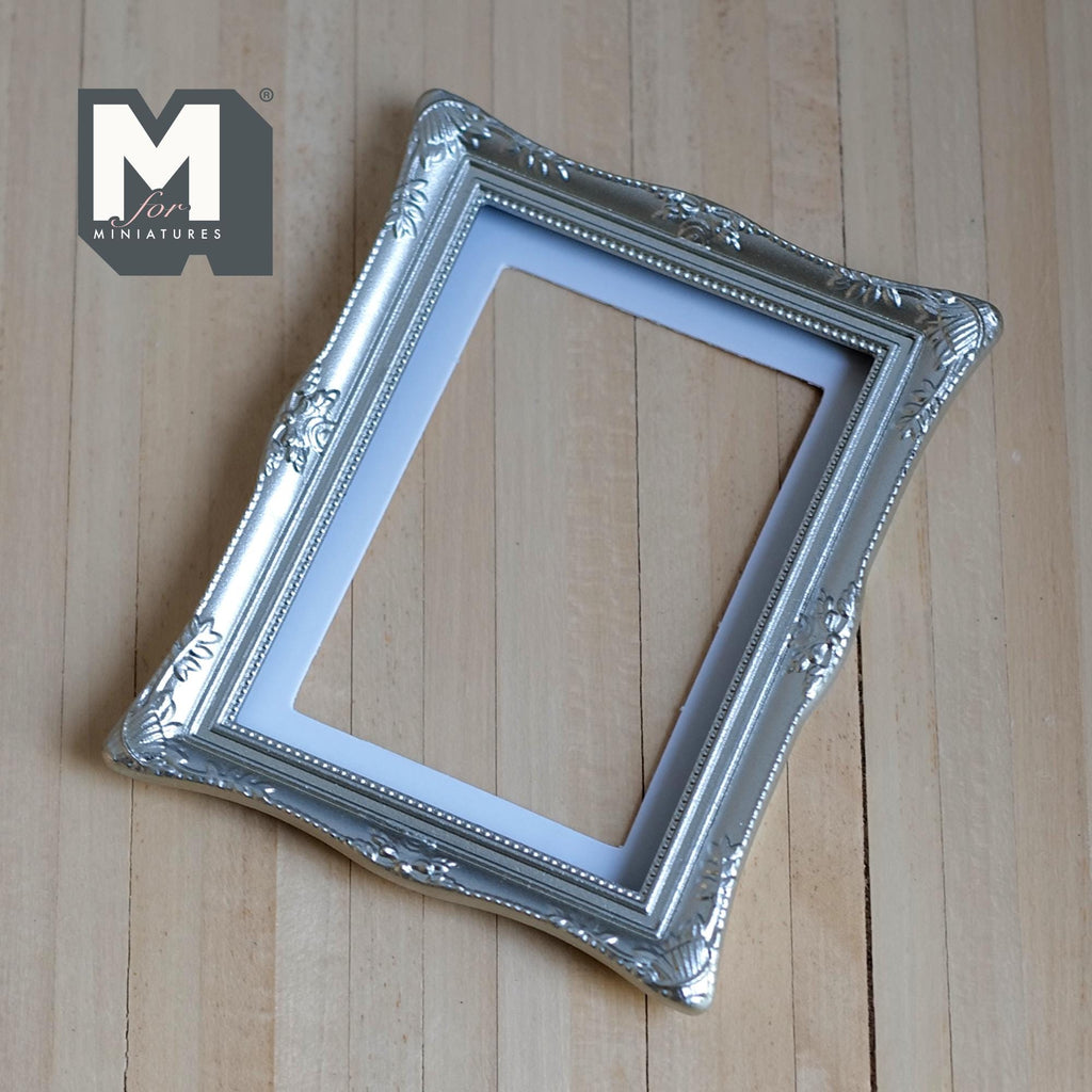 Miniature Ornate Picture Frame 1:12 Scale Dollhouse Large Size Painting Frame 3-9/16 inch tall (silver) - A054