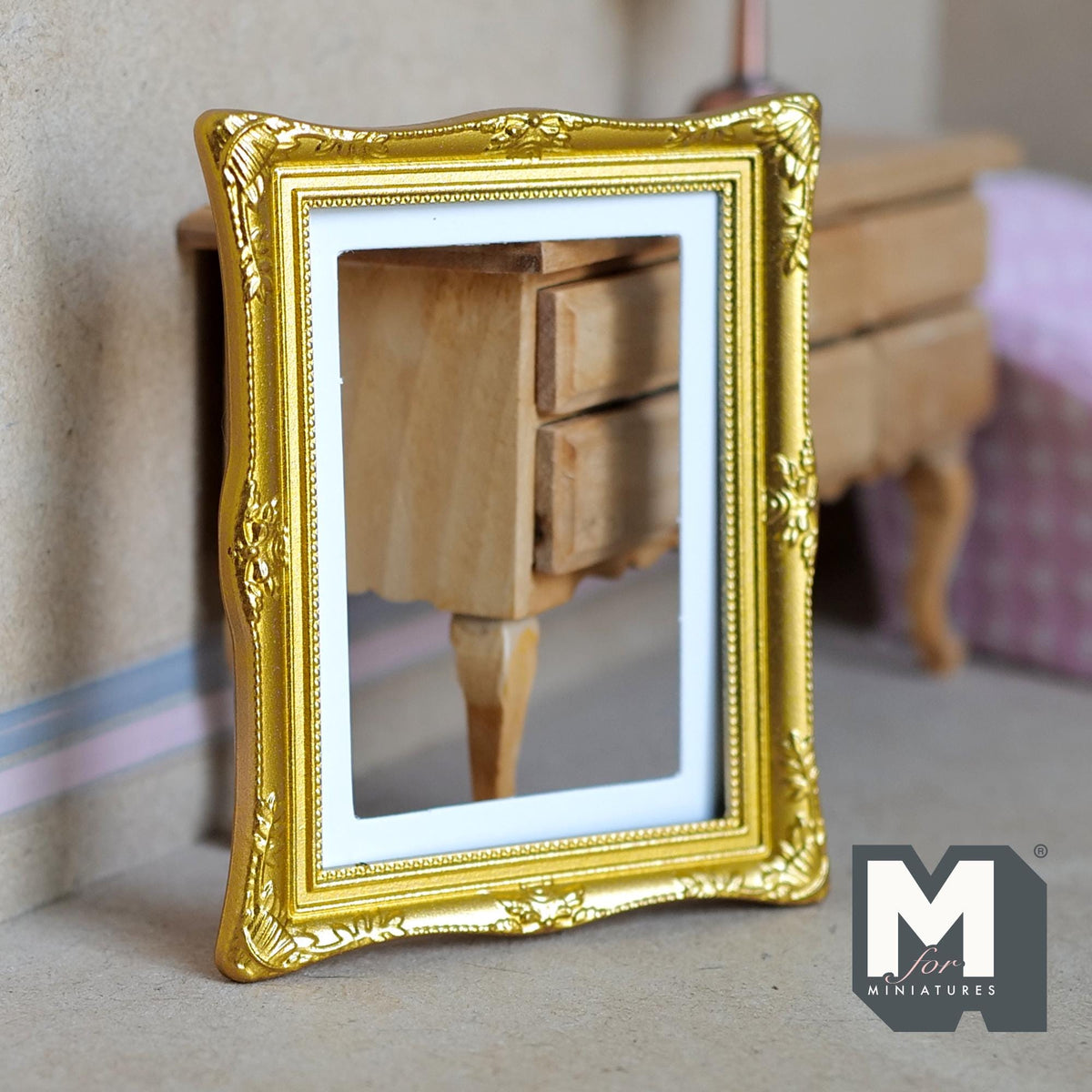 Miniature Ornate Picture Frame 1:12 Scale Dollhouse Large Size Painting Frame 3-9/16 inch tall (gold) - A054