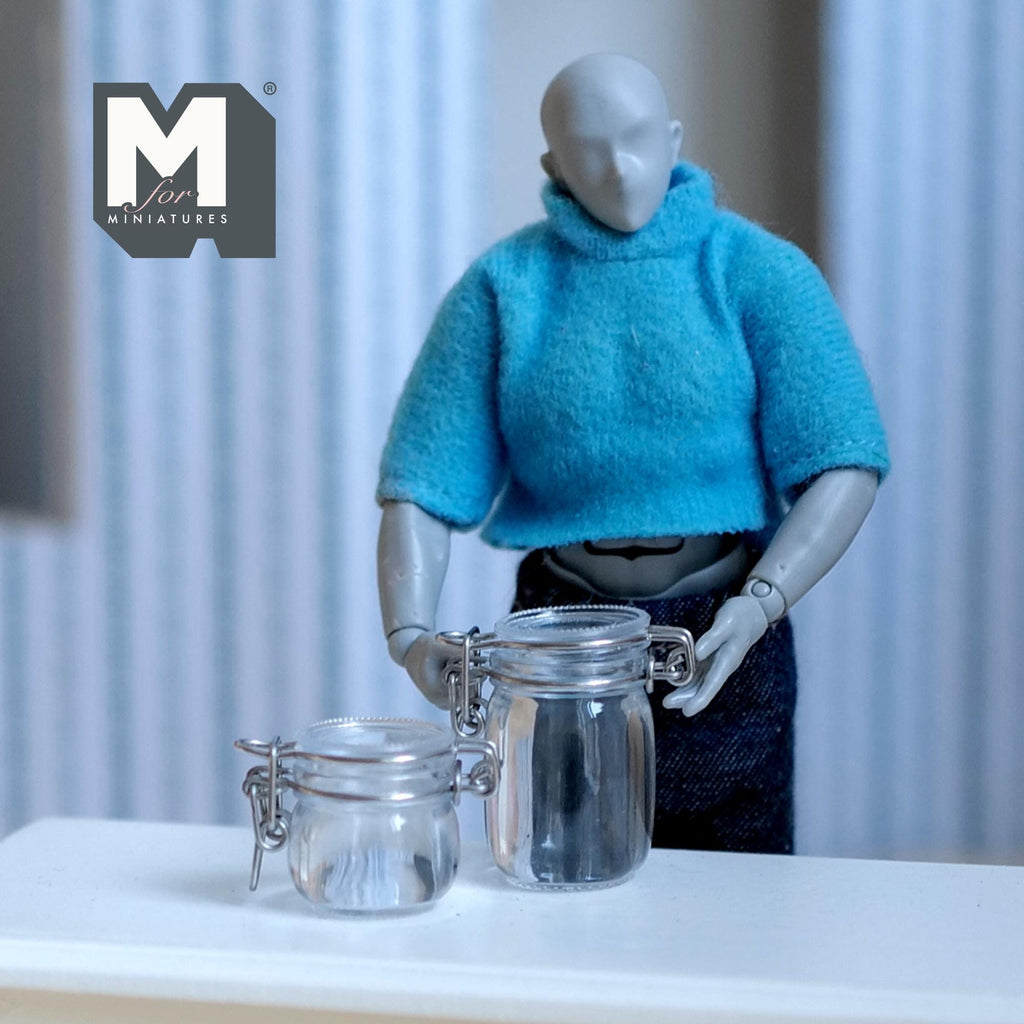 Miniature Swing Top Jars 1:12 Scale Dollhouse Kitchen Large Size Clamp Lid Flip Top Storage Canisters Set of 2 (clear) - A025