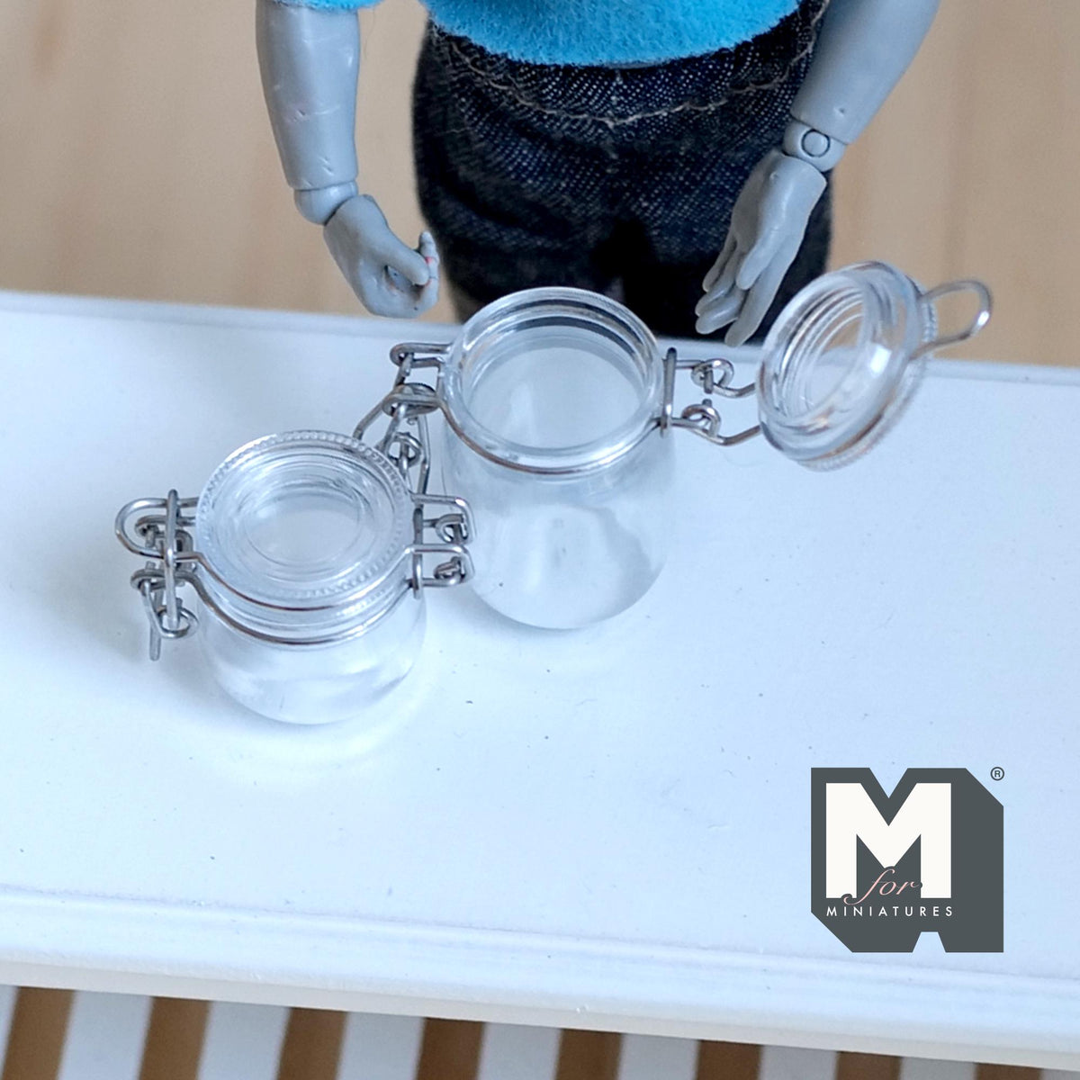 Miniature Swing Top Jars 1:12 Scale Dollhouse Kitchen Large Size Clamp Lid Flip Top Storage Canisters Set of 2 (clear) - A025