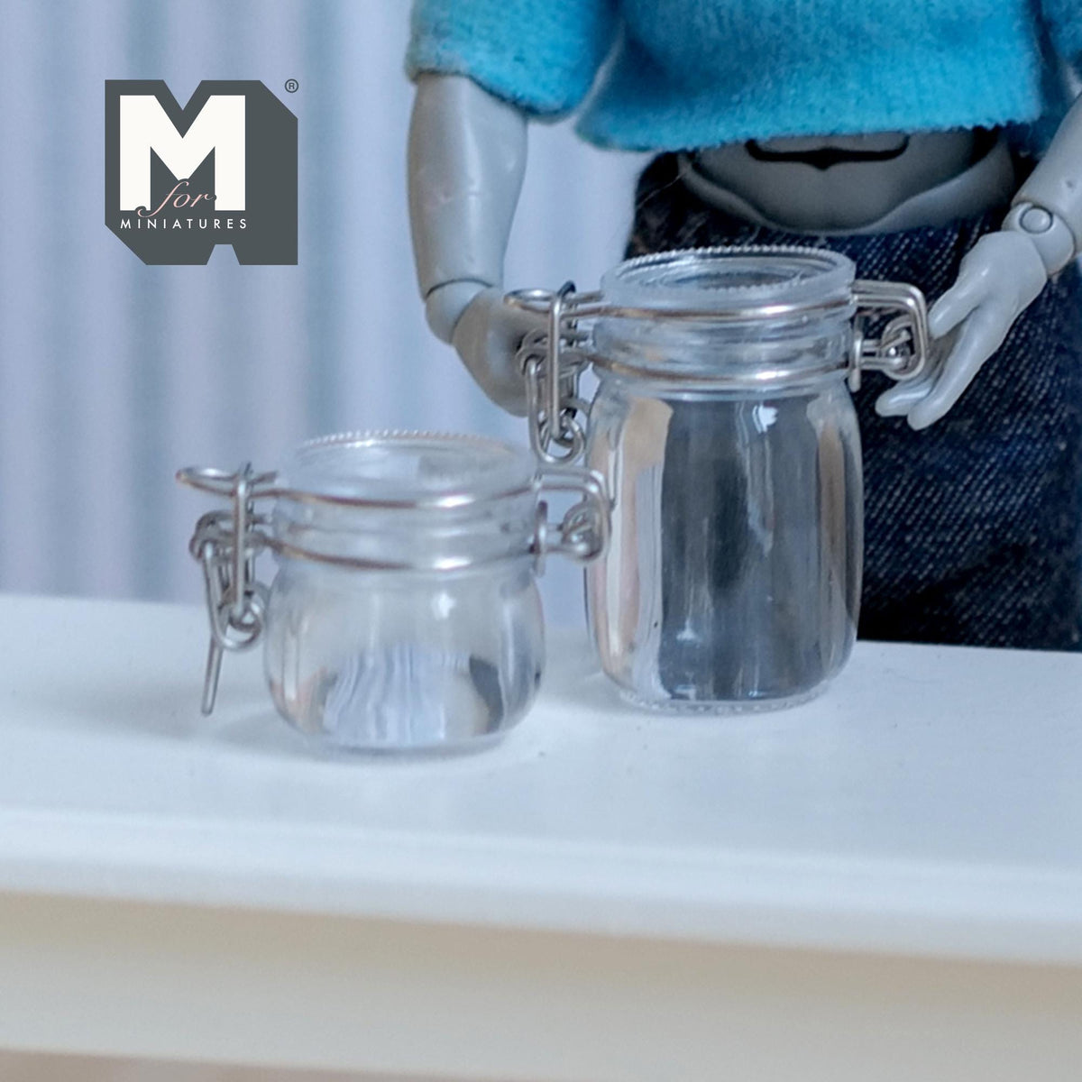 Miniature Swing Top Jars 1:12 Scale Dollhouse Kitchen Large Size Clamp Lid Flip Top Storage Canisters Set of 2 (clear) - A025