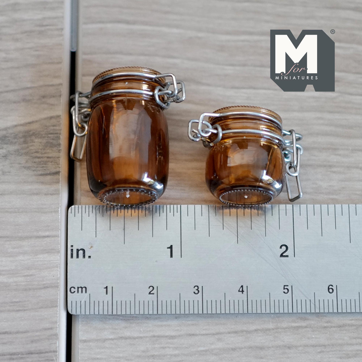 Miniature Swing Top Jars 1:12 Scale Dollhouse Kitchen Large Size Clamp Lid Flip Top Storage Canisters Set of 2 (brown) - A025