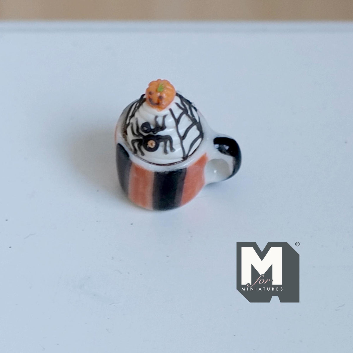 Miniature Spider and Cream Mug Halloween Themed Beverage 1:12 Scale Spooky Coffee Mug 13/16 inch tall - E095