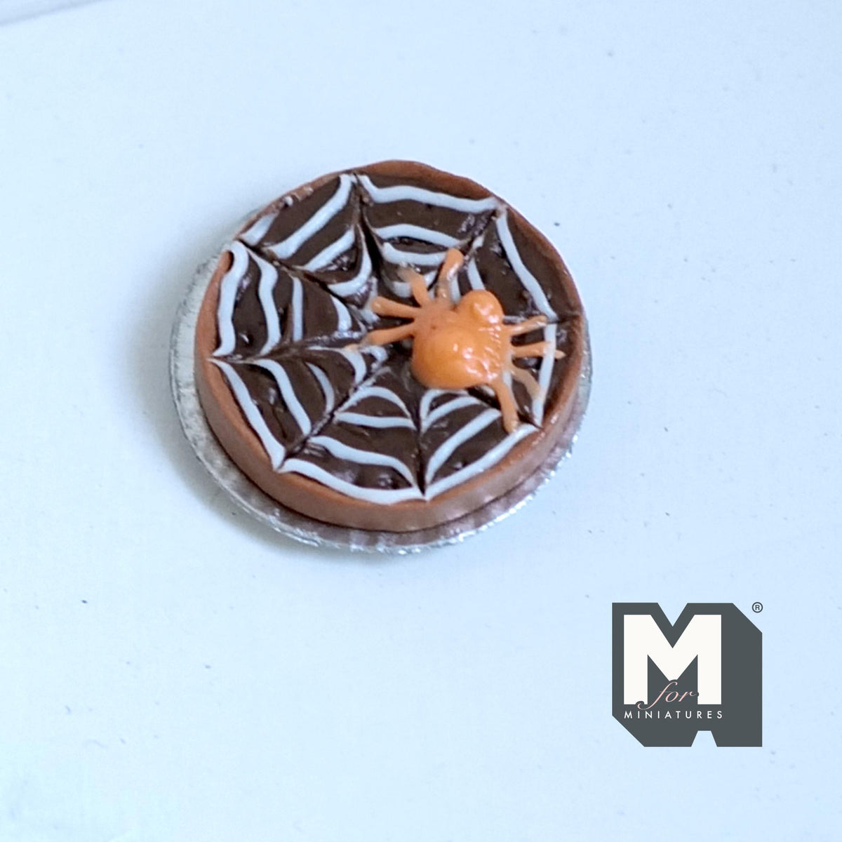 Miniature Spider Web Halloween Baked Pie 1:12 Scale Dollhouse Spooky Festive Food Baked Pie 13/16 inch dia. - E018