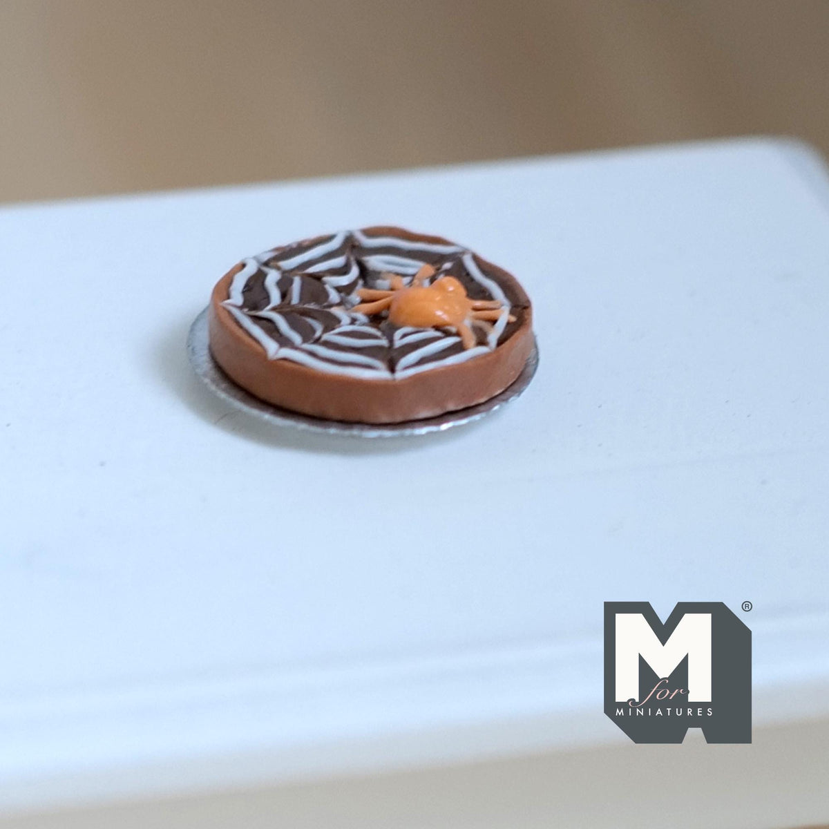 Miniature Spider Web Halloween Baked Pie 1:12 Scale Dollhouse Spooky Festive Food Baked Pie 13/16 inch dia. - E018