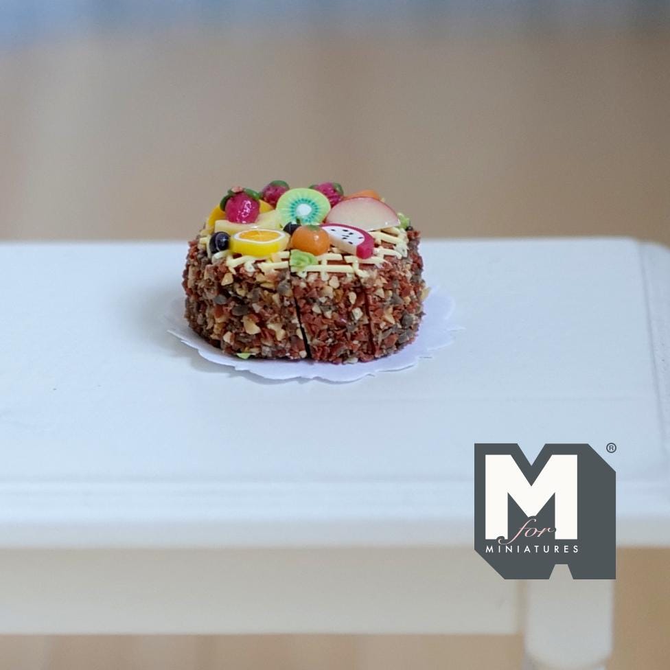Miniature Sliced Mixed Fruit Cake 1:12 Scale Birthday Cake 7/8 inch dia. - D025