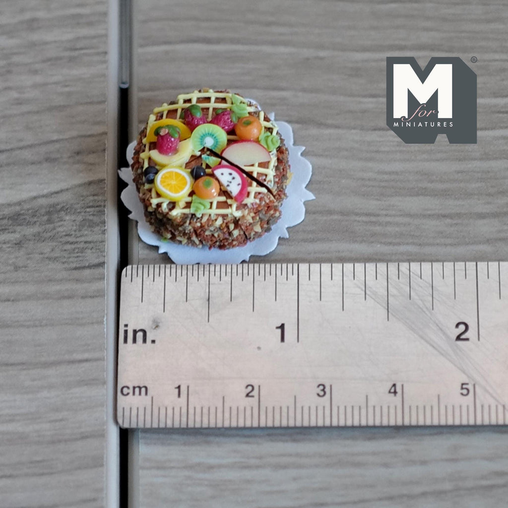 Miniature Sliced Mixed Fruit Cake 1:12 Scale Birthday Cake 7/8 inch dia. - D025