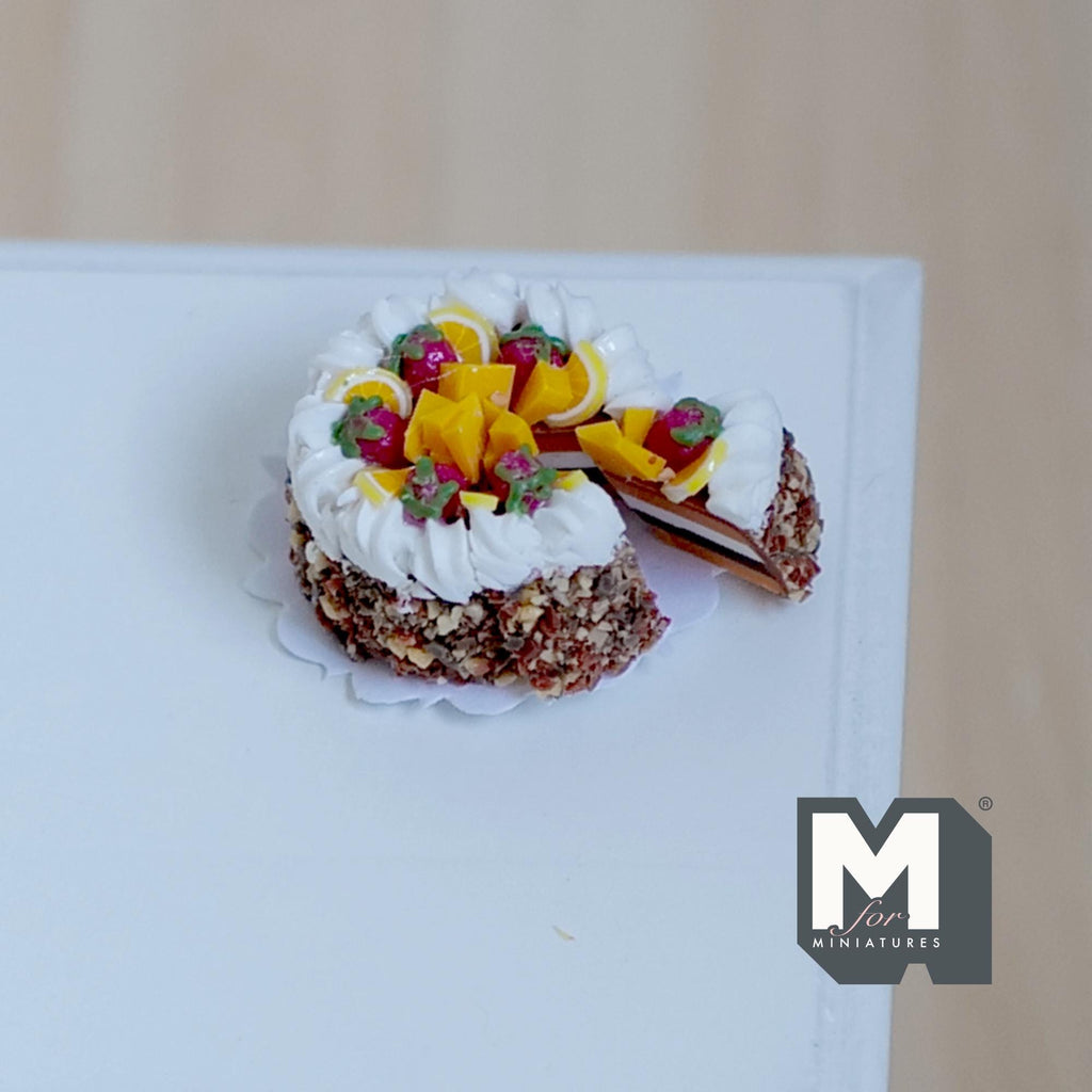 Miniature Sliced Strawberries Cake 1:12 Scale Birthday Cake 7/8 inch dia. - D025