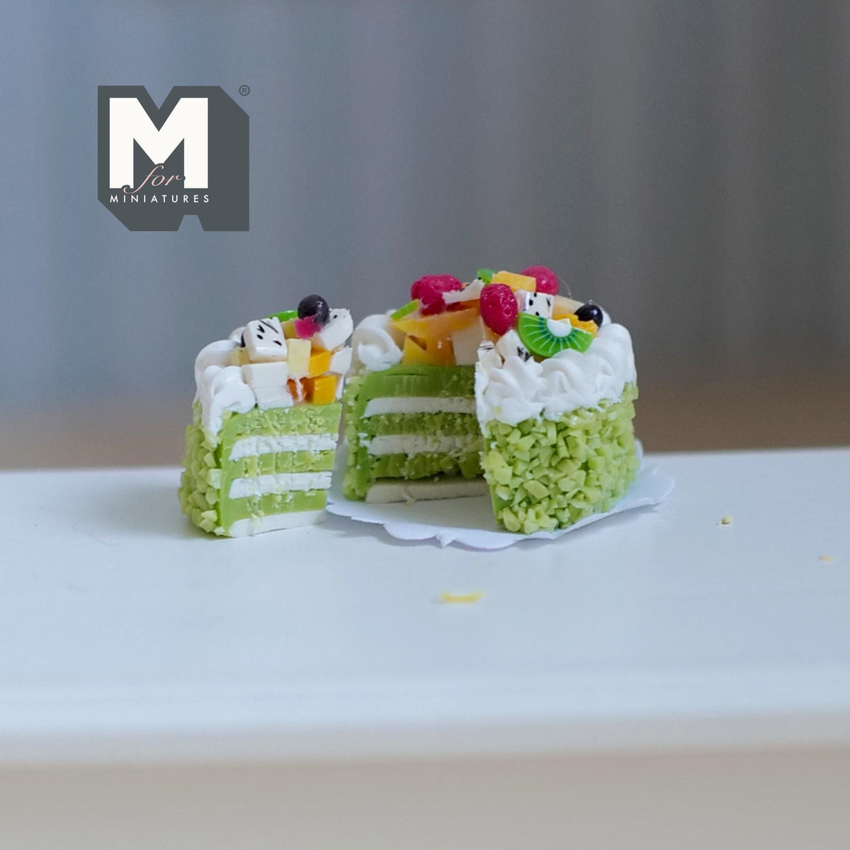 Miniature Sliced Mixed Fruit Cake 1:12 Scale Dollhouse Dessert Kiwi Strawberry Mango Cake - E014