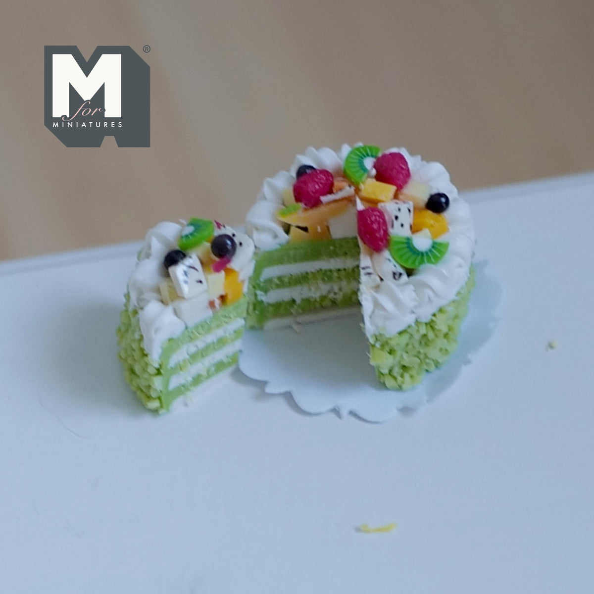 Miniature Sliced Mixed Fruit Cake 1:12 Scale Dollhouse Dessert Kiwi Strawberry Mango Cake - E014