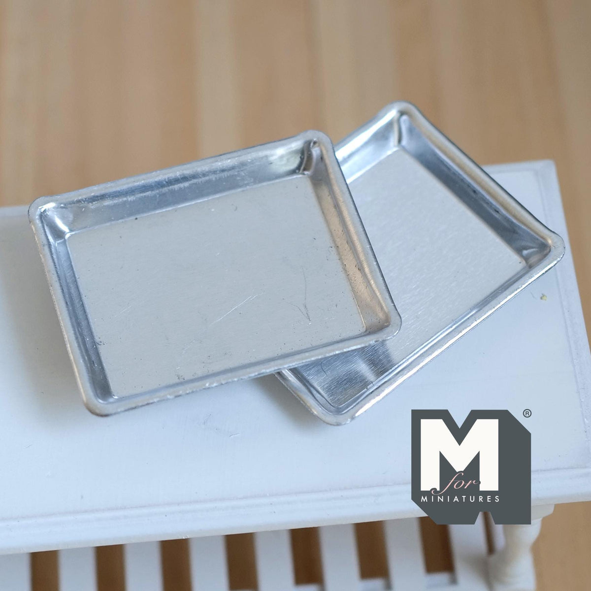 Miniature Aluminum Baking Pans 1:12 Dollhouse Kitchen Accessories Bakery Trays 2 Piece Set 2-1/16 inch long - F028