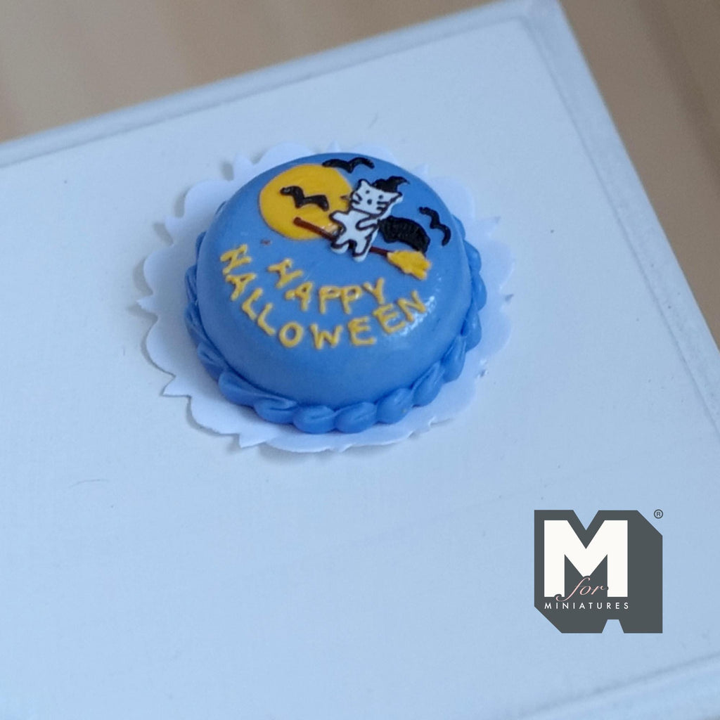 Miniature Halloween Cat Cake 1:12 Scale Dollhouse Food Spooky Dessert Bat and Cat Festive Cake 15/16 inch dia. - D025