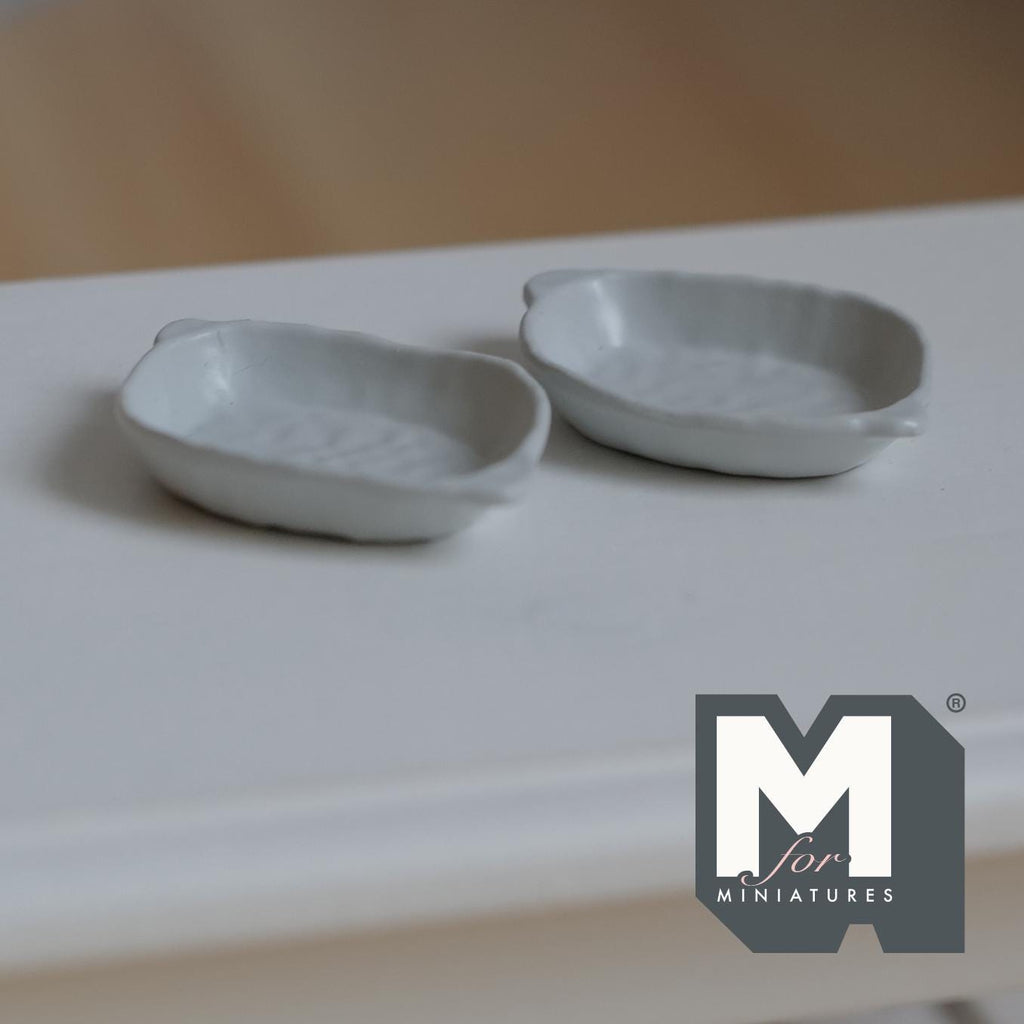 Miniature Irregular Shaped Food Bowls Set of 2, 1:12 Scale Dollhouse Kitchen Decor Tableware 7/8 inch long(cool gray)(metal) (style e)-A034