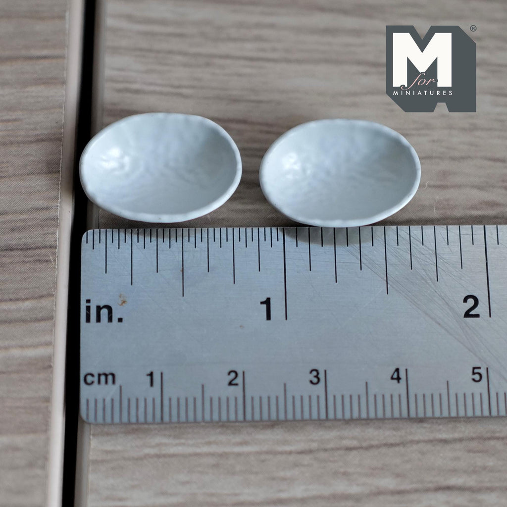 Miniature Irregular Shaped Food Bowls Set of 2, 1:12 Scale Dollhouse Kitchen Decor Tableware 13/16 inch long(cool gray)(metal)(style f)-A034