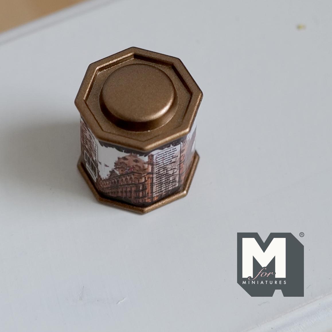 Miniature Tea Tin 1:12 Scale Dollhouse Kitchen Octagonal Floral Canister with Removable Lid 11/16 inch dia. (building) - H024