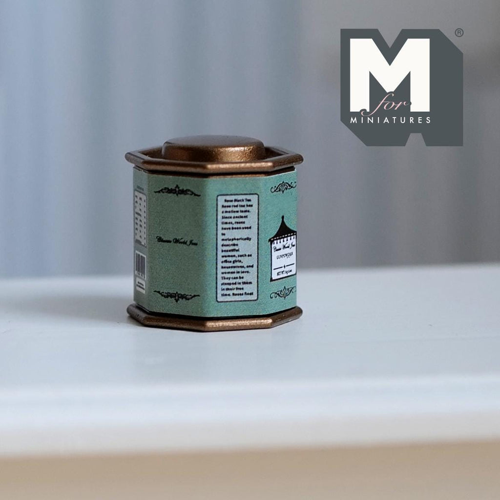 Miniature Tea Tin 1:12 Scale Dollhouse Kitchen Octagonal Floral Canister with Removable Lid 11/16 inch dia. (green) - H024