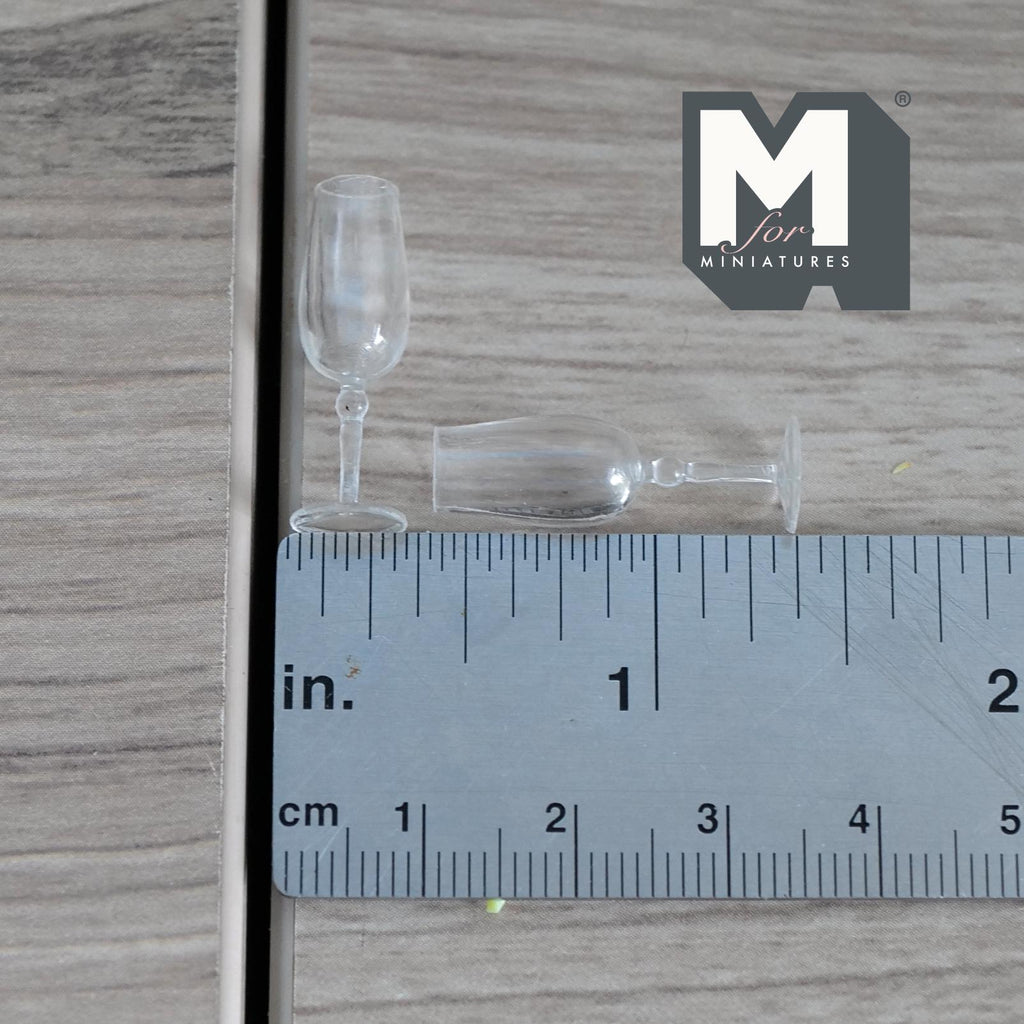 Miniature Champagne Flute Set of 2 , 1:12 Scale Dollhouse Wine Glasses Dining Accessories 15/16 inch tall (style b) -E056