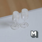 Miniature Champagne Flute Set of 2 , 1:12 Scale Dollhouse Wine Glasses Dining Accessories 13/16 inch tall (style a) - E056