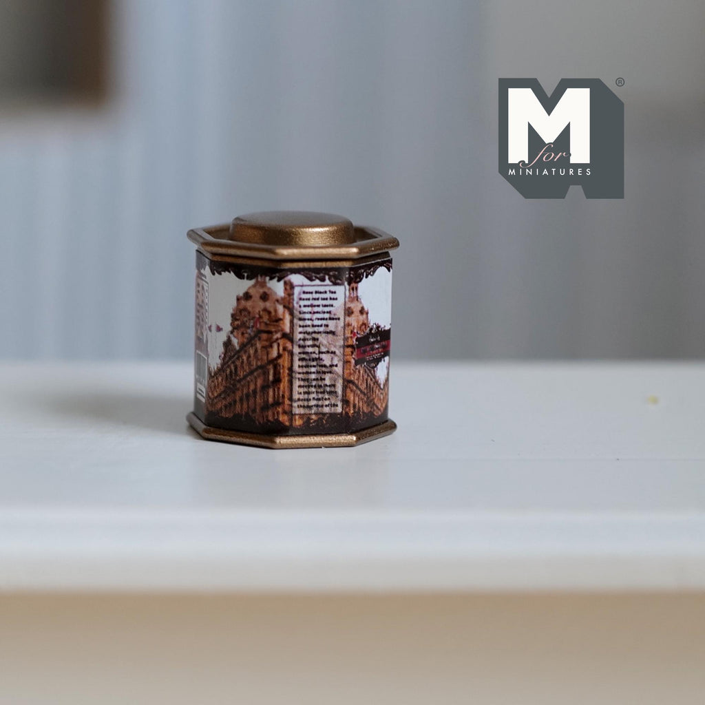 Miniature Tea Tin 1:12 Scale Dollhouse Kitchen Octagonal Floral Canister with Removable Lid 11/16 inch dia. (building) - H024