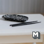Miniature Sushi Plate Set 1:12 Scale Dollhouse Dining Plate Chopsticks and Chopstick Rest Set of 3 (black / silver) - A034