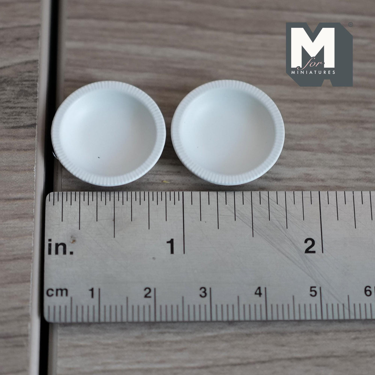 Miniature Soup Plates 1:12 Scale Dollhouse Tableware Serving Plates Set of 2 , 13/16 inch dia. (white) (metal) - A044
