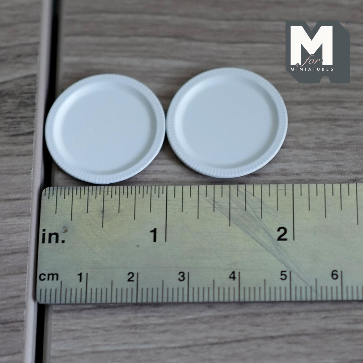 Miniature Flat Plates 1:12 Scale Dollhouse Tableware Large Size Serving Plates Set of 2 , 1 inch dia. (white) (metal) - A044