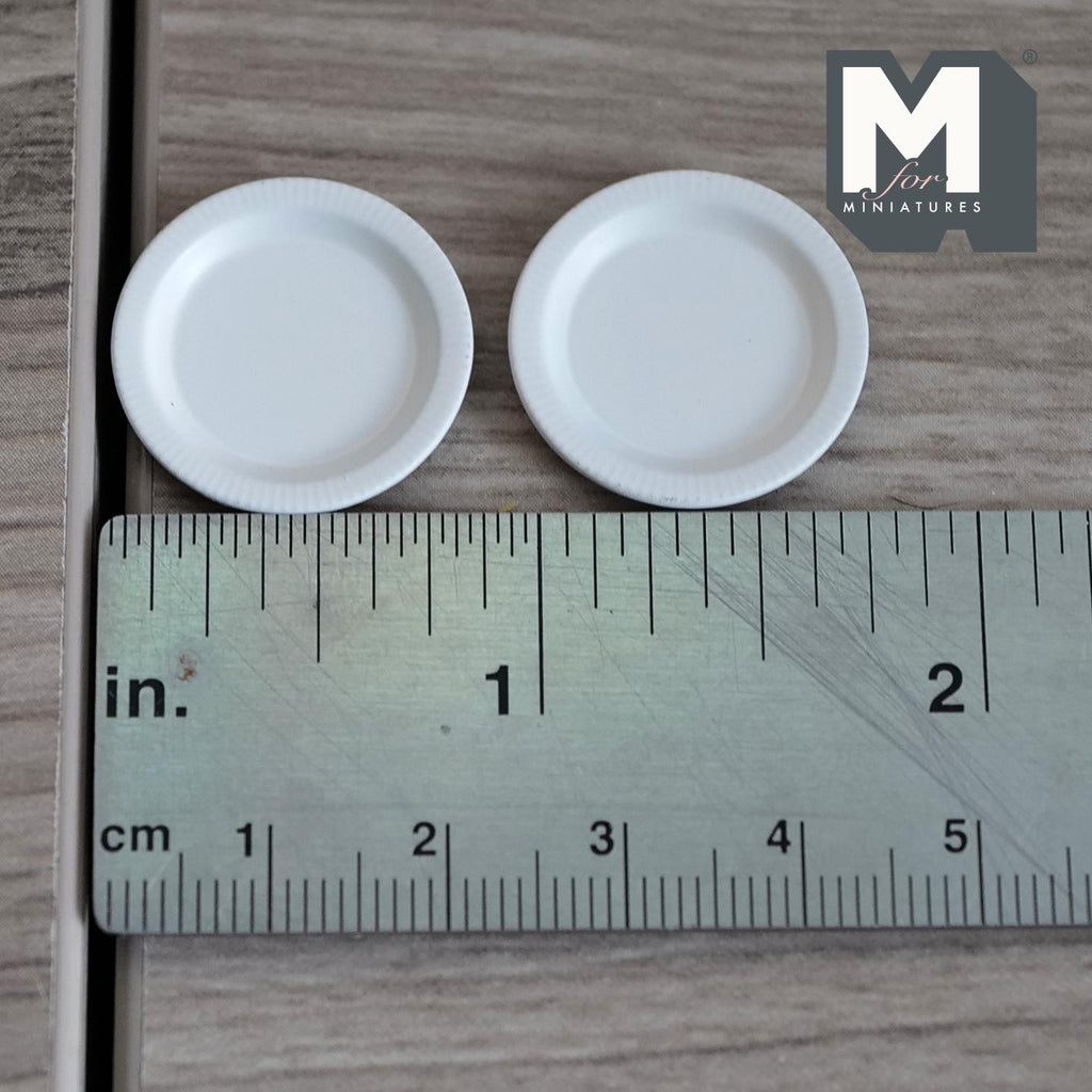 Miniature Dining Plates 1:12 Scale Dollhouse Tableware Serving Plates Set of 2 , 13/16 inch dia. (white) (metal)  - A043