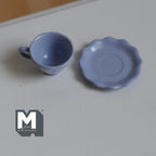Miniature Coffee Cup and Scallop Saucer Set 1:12 Scale Dollhouse Tea Cup Drinkware Set of 2 (purple) (metal) - F074
