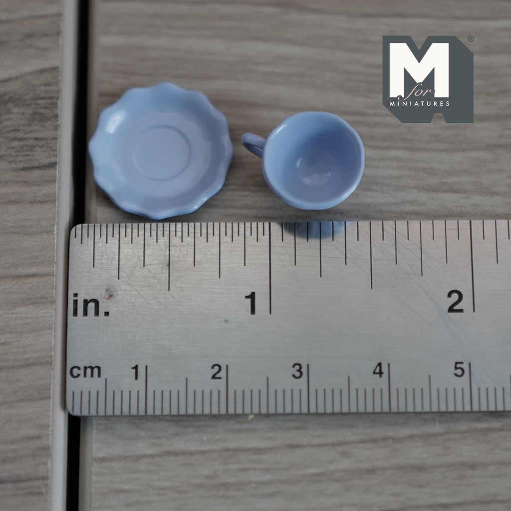 Miniature Coffee Cup and Scallop Saucer Set 1:12 Scale Dollhouse Tea Cup Drinkware Set of 2 (purple) (metal) - F074