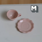 Miniature Coffee Cup and Scallop Saucer Set 1:12 Scale Dollhouse Tea Cup Drinkware Set of 2 (pink) (metal) - F074