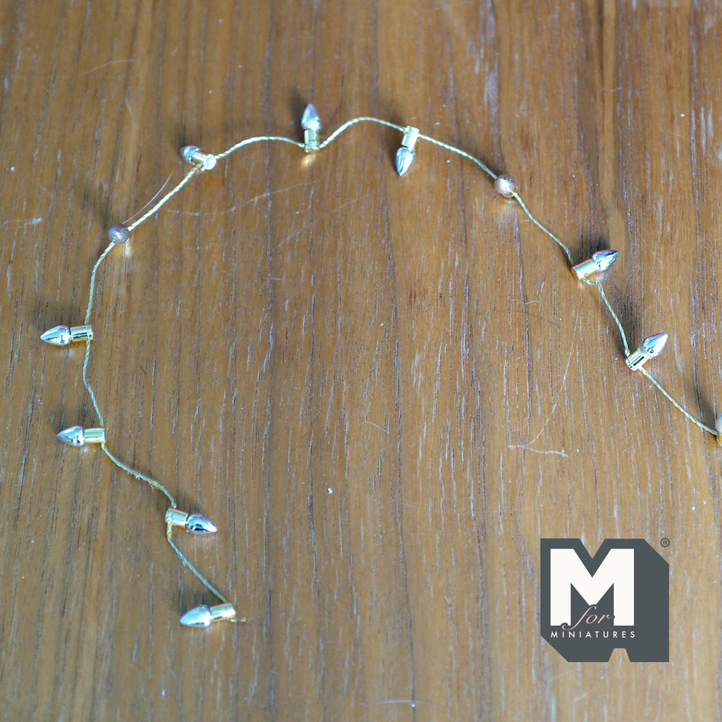 1:12 Scale Miniature Silver Light Bulb Beads Chain with Gold String, Non Working, Cut to Length, 12 inch long