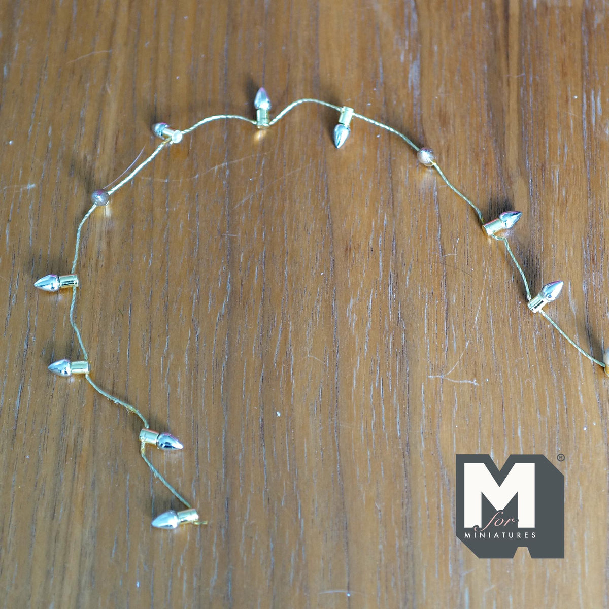 1:12 Scale Miniature Silver Light Bulb Beads Chain with Gold String, Non Working, Cut to Length, 12 inch long