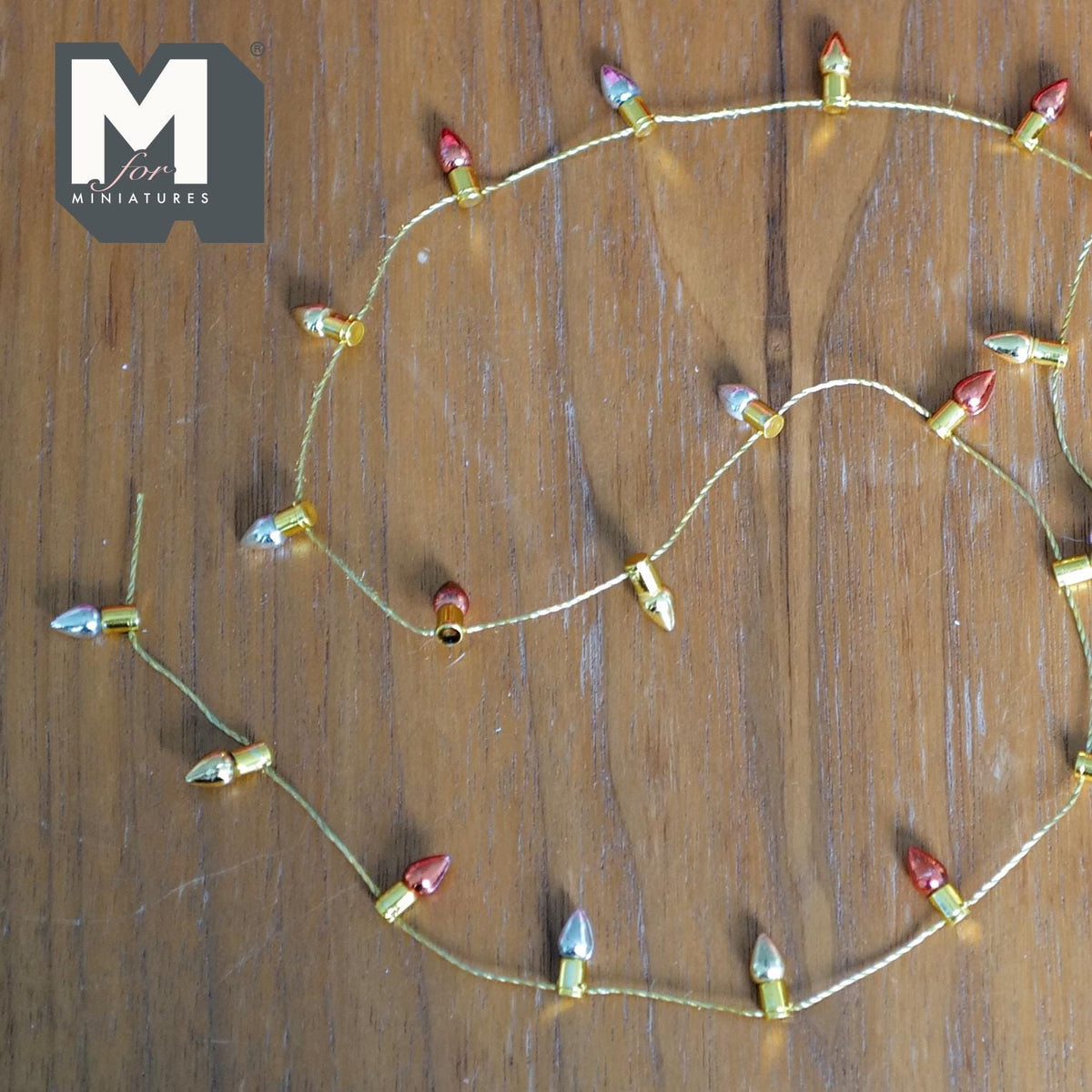 1:12 Scale Miniature Multi-Colored Light Bulb Beads Chain with Gold String, Cut to Length, Non Working, 12 inch long