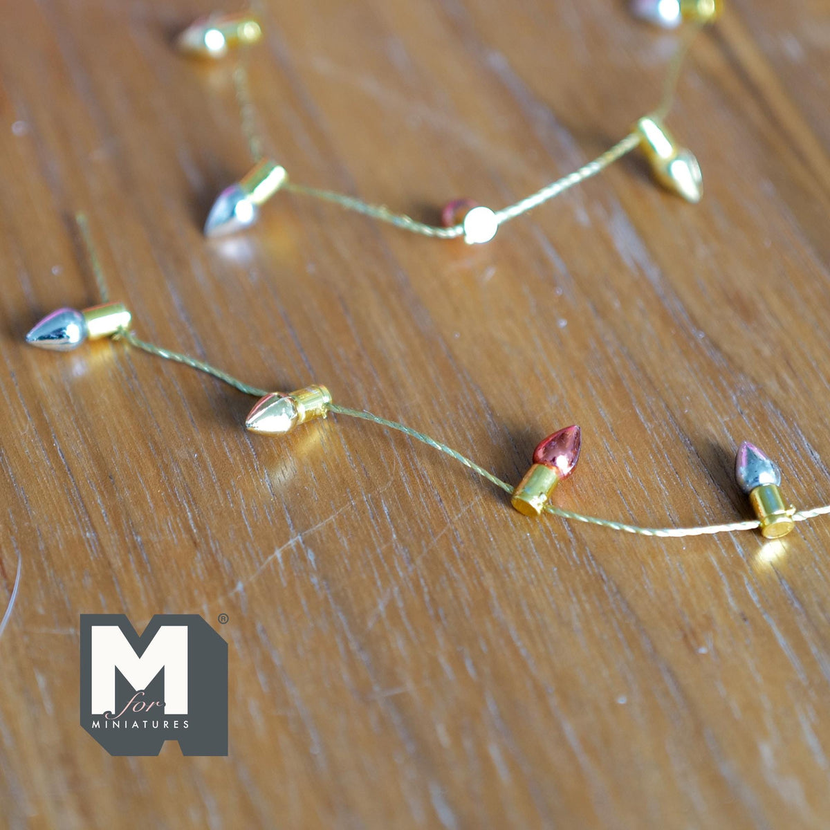 1:12 Scale Miniature Multi-Colored Light Bulb Beads Chain with Gold String, Cut to Length, Non Working, 12 inch long