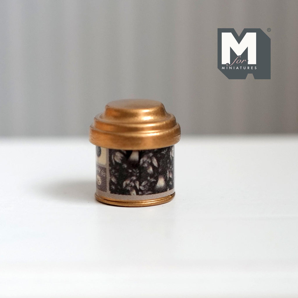 Miniature Coffee Tin 1:12 Scale Dollhouse Kitchen Accessories Coffee Powder Round Tin with Lid 7/16 inch tall (metal) (style a) - H024