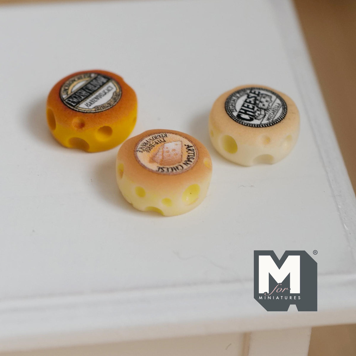 Miniature Round Cheese Set of 3 , 1:12 Scale Dollhouse Food Bakery Accessories 1/2 inch dia. - E031