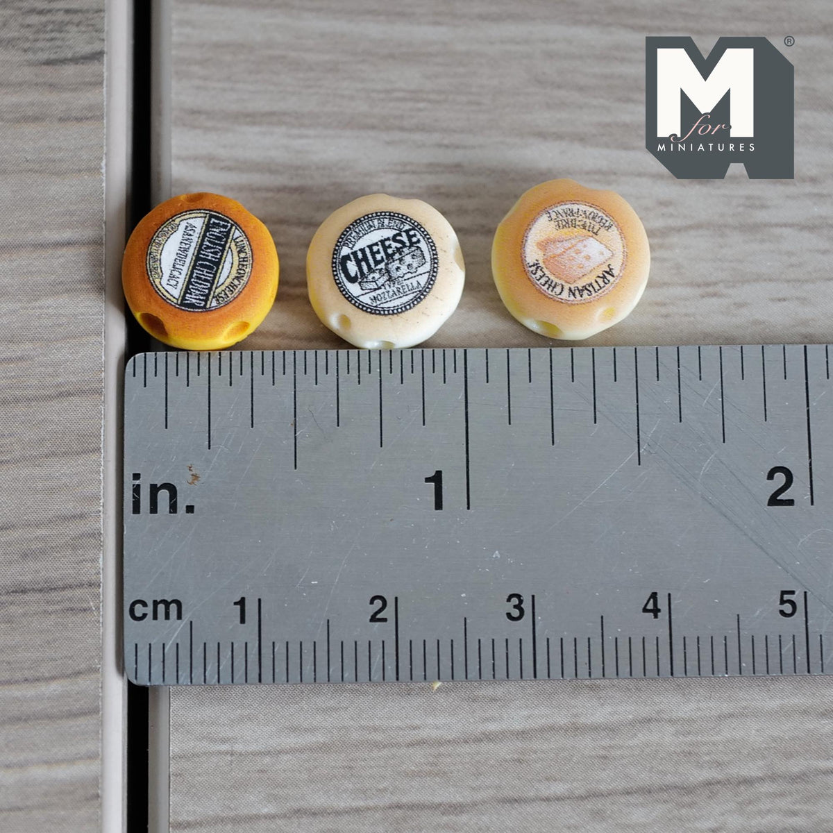 Miniature Round Cheese Set of 3 , 1:12 Scale Dollhouse Food Bakery Accessories 1/2 inch dia. - E031