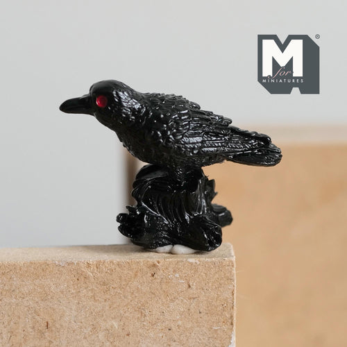 Miniature Crow Standing On Roses 1:12 Scale Standing Raven Figurine Animal Bird Bust 1 inch tall (cast resin) - C077