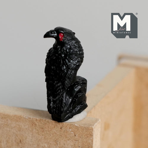 Miniature Crow Standing On Rocks 1:12 Scale Standing Raven Figurine Animal Bird Bust 1-5/16 inch tall (cast resin) - C077