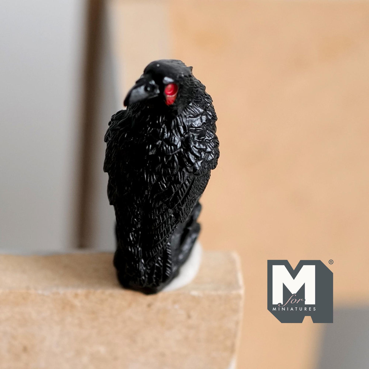Miniature Crow Standing On Rocks 1:12 Scale Standing Raven Figurine Animal Bird Bust 1-5/16 inch tall (cast resin) - C077