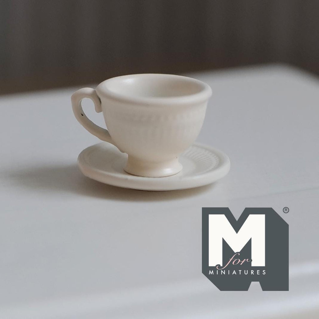 Miniature Tea Cup and Saucer Set 1:12 Scale Dollhouse Coffee Cup and Plate Kitchen Accessories (white) - F074