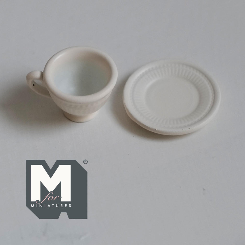 Miniature Tea Cup and Saucer Set 1:12 Scale Dollhouse Coffee Cup and Plate Kitchen Accessories (white) - F074