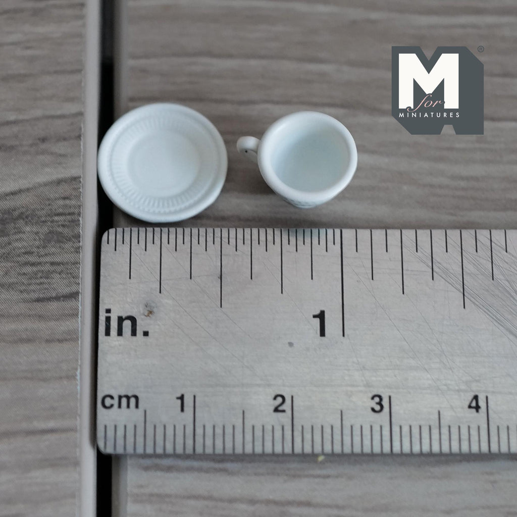 Miniature Tea Cup and Saucer Set 1:12 Scale Dollhouse Coffee Cup and Plate Kitchen Accessories (white) - F074