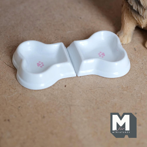 Miniature Dog Food Bowls Bone Shape Bowls Set of 2 , Pet Food Bowls Paw Bowls 1-3/16 inch wide (resin) - C064