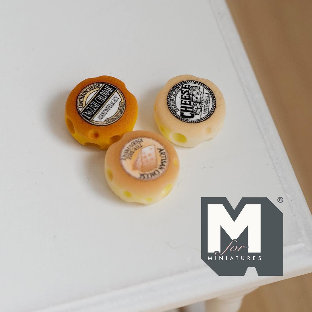 Miniature Round Cheese Set of 3 , 1:12 Scale Dollhouse Food Bakery Accessories 1/2 inch dia. - E031